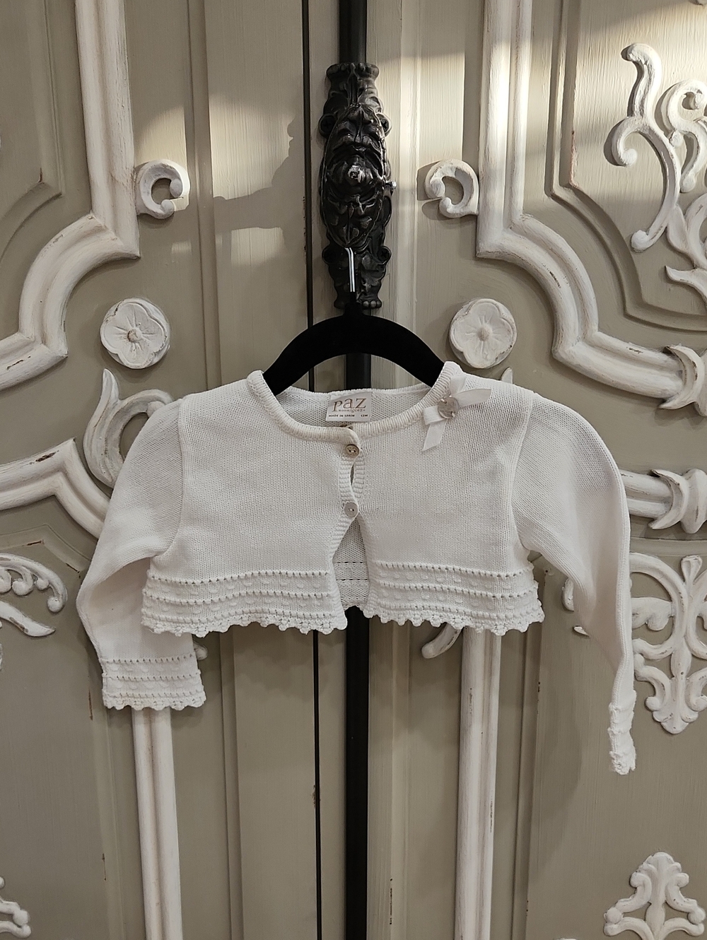 PAZ Rodriguez White Knit Baby Bolero Cropped Cardigan Size 12 Months
